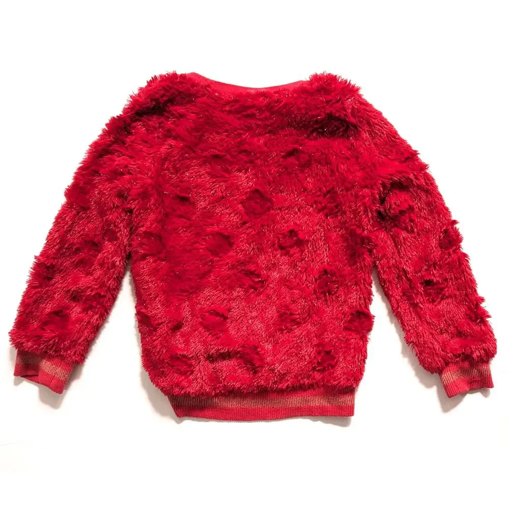 Nannette Kids Girls Red Fuzzy Sparkle Faux Fur Sweater Size 6 – Cozy & Festive